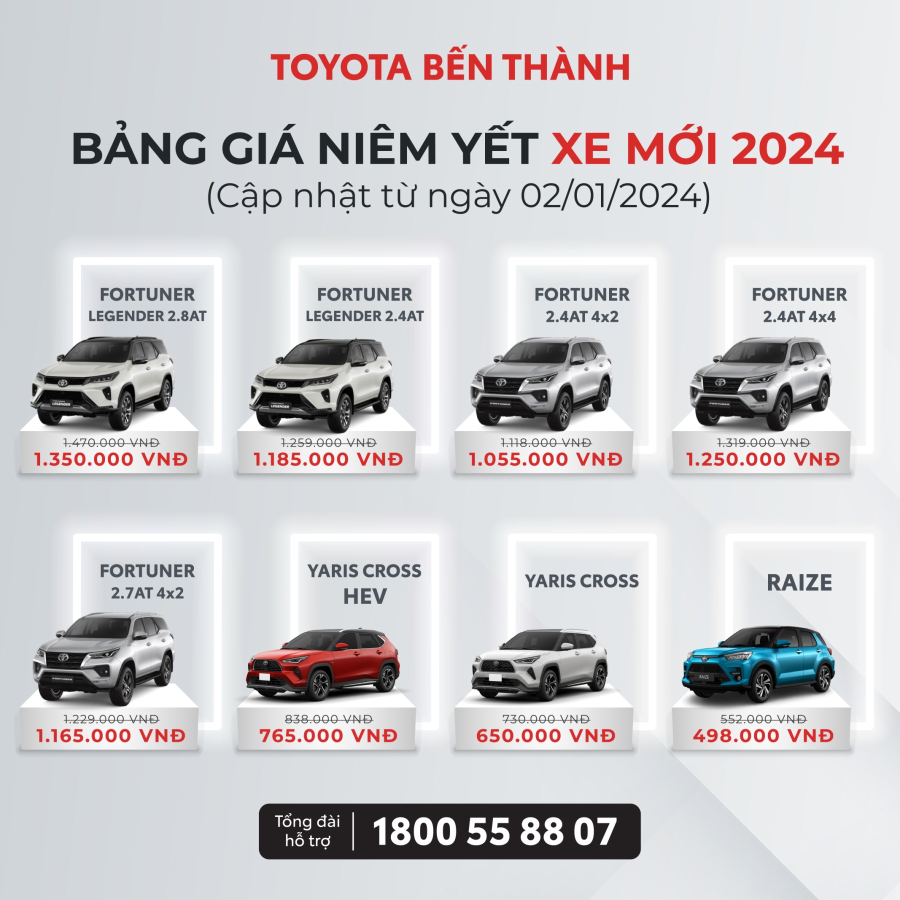 Toyota Bến Thành chính thức công bố bảng giá mới từ ngày 02.01.2024! 